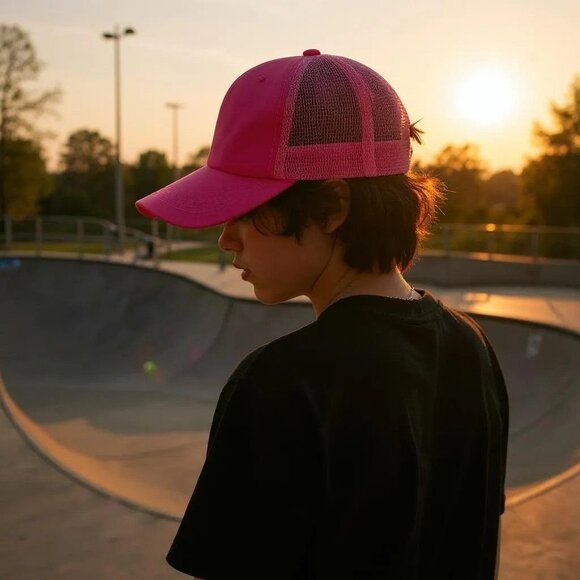 Adjustable Unisex Hot Pink Mesh Trucker Hat (SKU#0465) - Picture 4 of 4